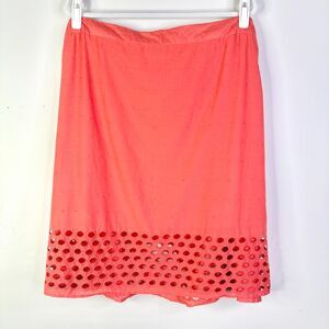 AVENUE Skirt Women Plus 26 28 Pink Salmon Knee Length Embroidery 100% Cotton NWT